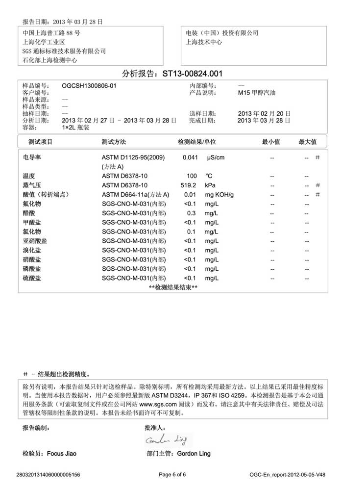 甲醇汽油质量检测